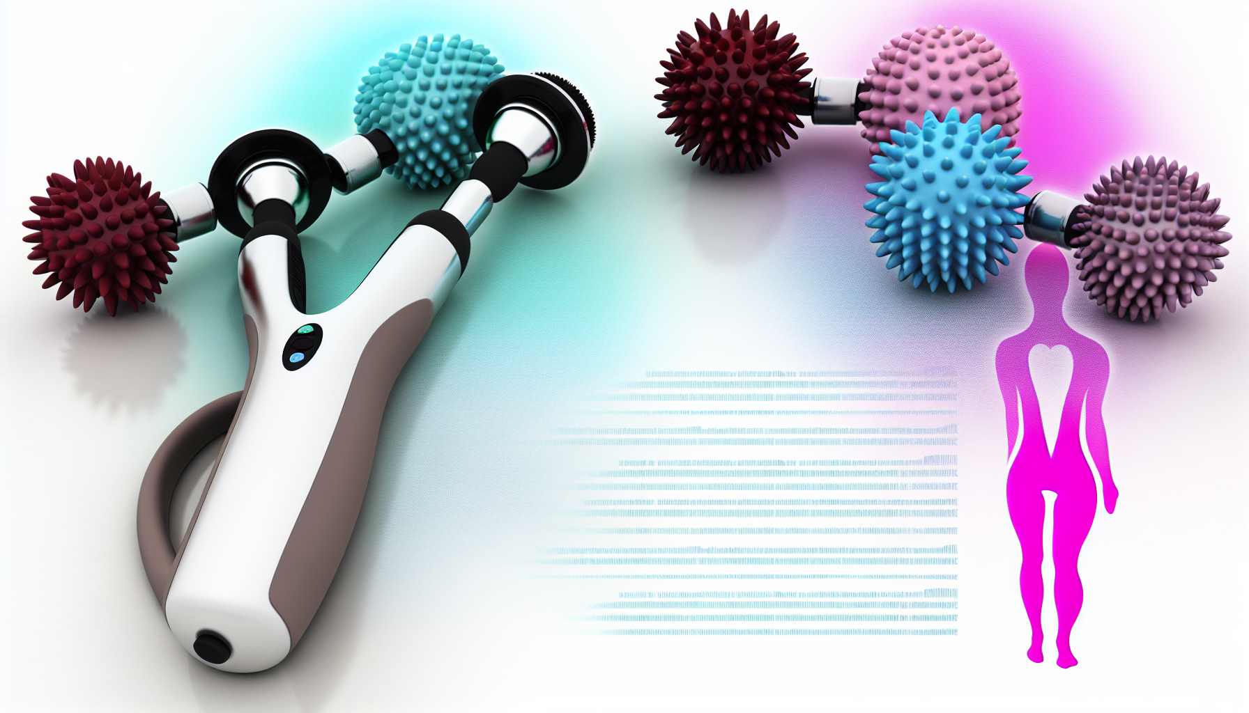 Ein Bild, das ein gesundheitsbezogenes Konzept darstellt, mit einem Schwerpunkt auf Wellnessger&Atilde;&curren;ten wie therapeutischen Massagern. Diese Wellnessger&Atilde;&curren;te sind oft handlich, haben ein elegantes Design und verf&Atilde;&frac14;gen manchmal &Atilde;&frac14;ber eine Vielzahl von bunten Aufs&Atilde;&curren;tzen f&Atilde;&frac14;r verschiedene Massagetechniken.