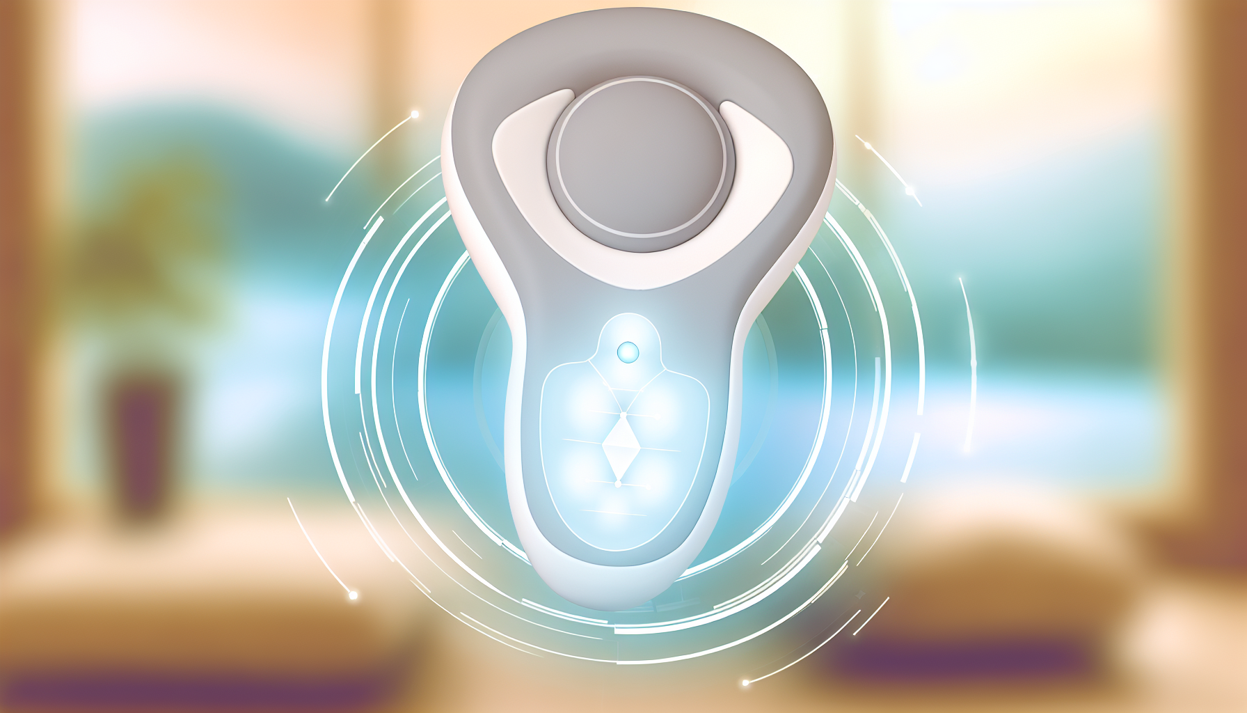 Eine Darstellung eines gesundheitsbezogenen Gegenstands, speziell eines Massagers, der f&Atilde;&frac14;r therapeutische Linderung und Entspannung konzipiert ist. Das Ger&Atilde;&curren;t zeigt fortschrittliche Technologie und Ergonomie und ist bequem geformt, um die Handhabung zu erleichtern. Der Hintergrund enth&Atilde;&curren;lt eine ruhige Spa-Umgebung mit sanften und beruhigenden Farben.