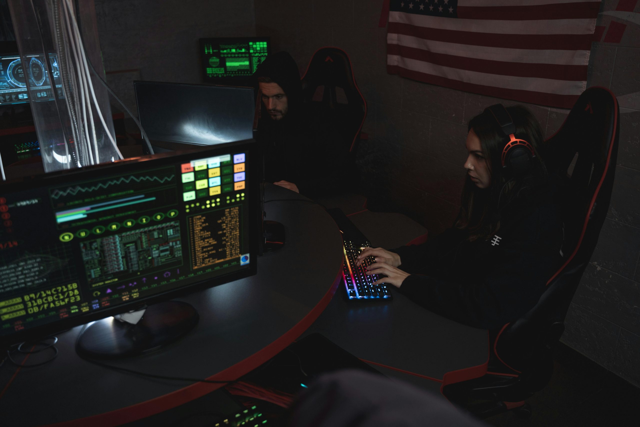 Kostenloses Stock Foto zu amerikanische flagge, computer-bildschirme, computernetzwerk