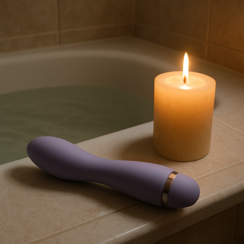 Vibrator neben Kerze Badewanne